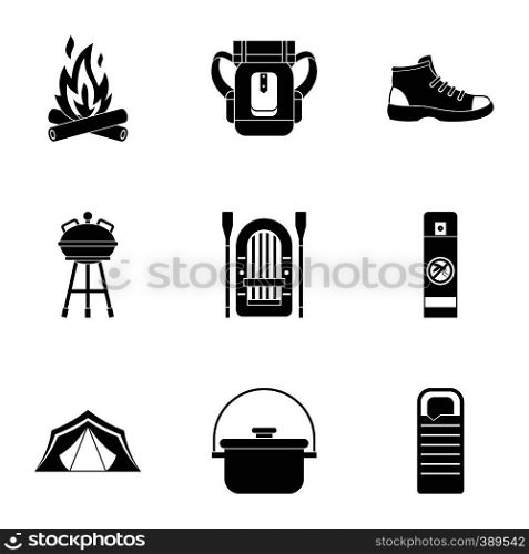 Camp icons set. Simple illustration of 9 camp vector icons for web. Camp icons set, simple style