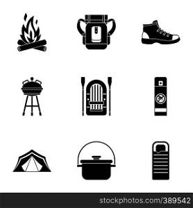 Camp icons set. Simple illustration of 9 camp vector icons for web. Camp icons set, simple style