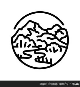 camp mountain landscape line icon vector. camp mountain landscape sign. isolated contour symbol black illustration. camp mountain landscape line icon vector illustration