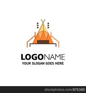 Camp, Tent, Camping Business Logo Template. Flat Color