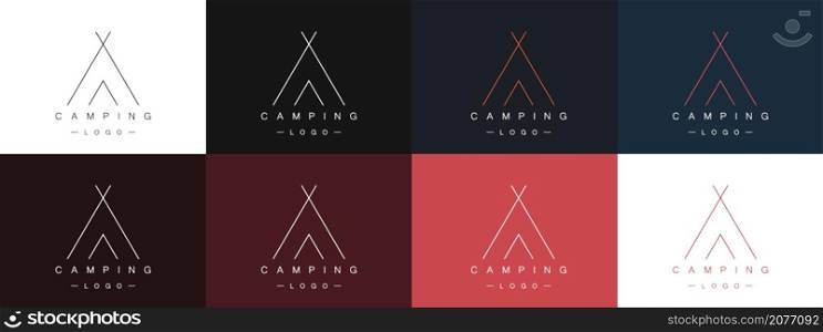 Camp tent linear logos set. Outdoor adventure. Wanderlust. Camping or camp concept. Modern minimalistic style. Vector. Camp tent linear logos set. Outdoor adventure. Wanderlust. Camping or camp concept. Modern minimalistic style. Vector illustration