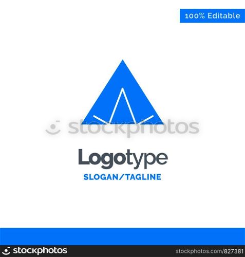 Camp, Tent, Wigwam, Spring Blue Solid Logo Template. Place for Tagline
