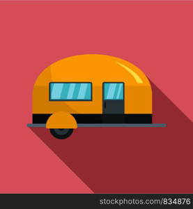 Camp trailer icon. Flat illustration of camp trailer vector icon for web design. Camp trailer icon, flat style