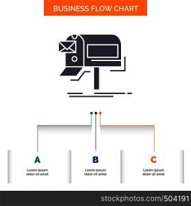 campaigns, email, marketing, newsletter, mail Business Flow Chart Design with 3 Steps. Glyph Icon For Presentation Background Template Place for text.. Vector EPS10 Abstract Template background