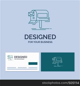 campaigns, email, marketing, newsletter, mail Business Logo Line Icon Symbol for your business. Turquoise Business Cards with Brand logo template. Vector EPS10 Abstract Template background