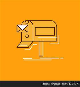campaigns, email, marketing, newsletter, mail Flat Line Filled Icon. Beautiful Logo button over yellow background for UI and UX, website or mobile application. Vector EPS10 Abstract Template background