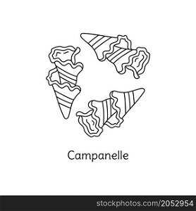 Campanelle pasta illustration. Vector doodle sketch. Traditional Italian food. Hand-drawn image for engraving or coloring book. Isolated black line icon. Editable stroke.. Campanelle pasta illustration. Vector doodle sketch. Traditional Italian food. Hand-drawn image for engraving or coloring book. Isolated black line icon. Editable stroke