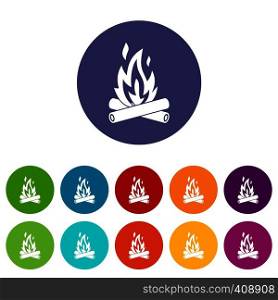Campfire set icons in different colors isolated on white background. Campfire set icons