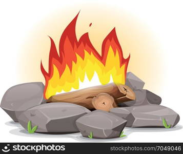 Campfire With Burning Flames. Illustration of a cartoon campfire with burning flames and stones around