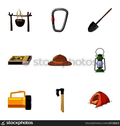 Campground icons set. Cartoon illustration of 9 campground vector icons for web. Campground icons set, cartoon style