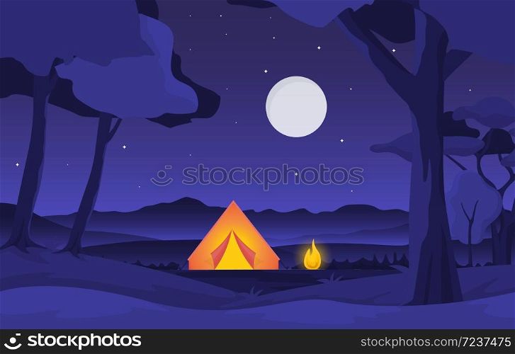 Camping Adventure Outdoor Park Summer Nature Landscape Cartoon Illustration