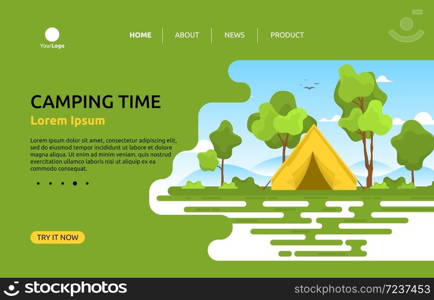 Camping Adventure Summer Nature Landscape Cartoon Landing Page Web Template