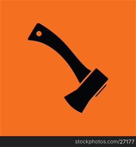 Camping axe icon. Orange background with black. Vector illustration.