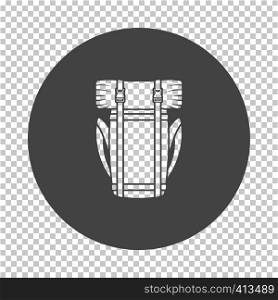 Camping backpack icon. Subtract stencil design on tranparency grid. Vector illustration.