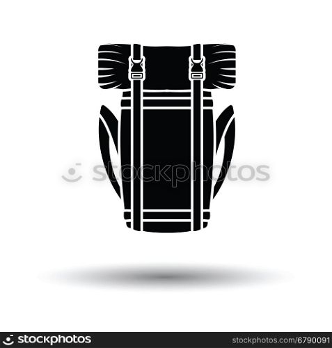 Camping backpack icon. White background with shadow design. Vector illustration.