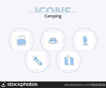 Camping Blue Icon Pack 5 Icon Design. jungle. forest. track. pot. teapot