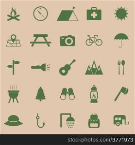 Camping color icons on brown background, stock vector