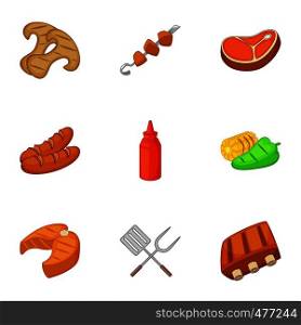 Camping cooking icons set. Cartoon set of 9 camping cooking vector icons for web isolated on white background. Camping cooking icons set, cartoon style