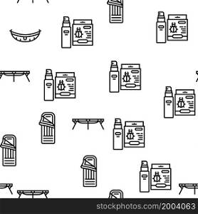 Camping Equipment And Accessories Vector Seamless Pattern Thin Line Illustration. Camping Equipment And Accessories Vector Seamless Pattern