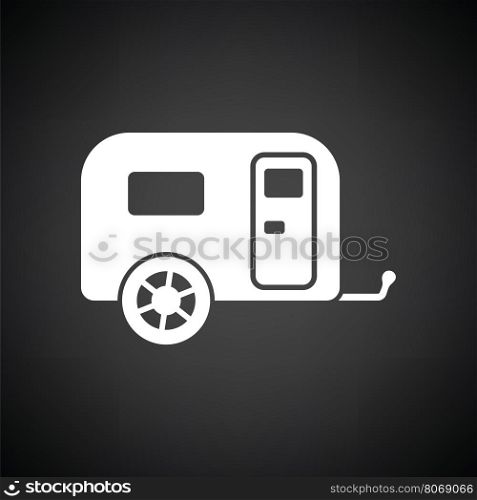 Camping family caravan car icon. Black background with white. Vector illustration.