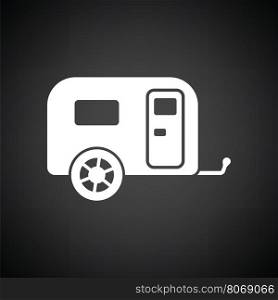 Camping family caravan car icon. Black background with white. Vector illustration.