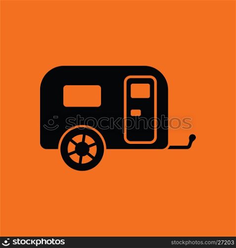 Camping family caravan car icon. Orange background with black. Vector illustration.