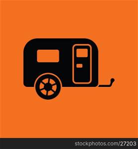 Camping family caravan car icon. Orange background with black. Vector illustration.