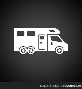 Camping family caravan icon. Black background with white. Vector illustration.
