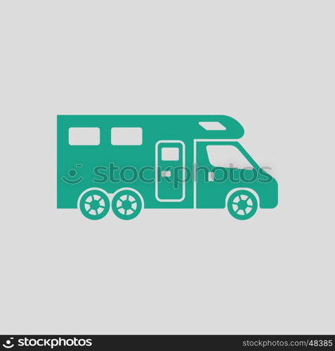 Camping family caravan icon. Gray background with green. Vector illustration.