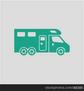 Camping family caravan icon. Gray background with green. Vector illustration.
