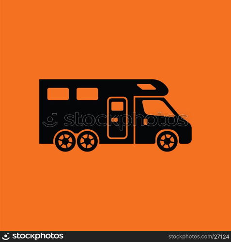 Camping family caravan icon. Orange background with black. Vector illustration.