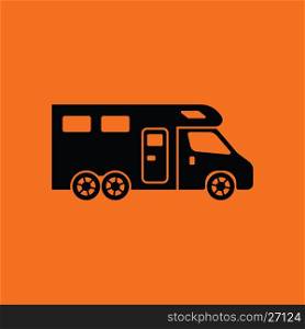 Camping family caravan icon. Orange background with black. Vector illustration.