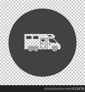 Camping family caravan icon. Subtract stencil design on tranparency grid. Vector illustration.