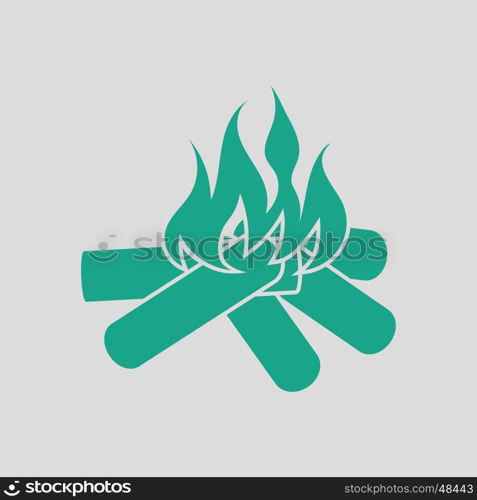 Camping fire icon. Gray background with green. Vector illustration.