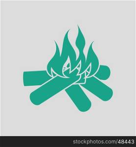 Camping fire icon. Gray background with green. Vector illustration.