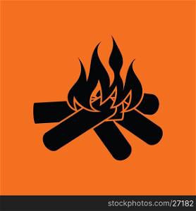 Camping fire icon. Orange background with black. Vector illustration.