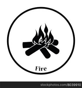 Camping fire icon. Thin circle design. Vector illustration.