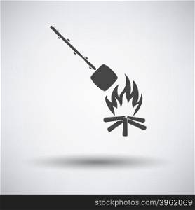Camping fire with roasting marshmallo icon on gray background with round shadow. Vector illustration.
