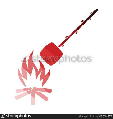 Camping fire with roasting marshmallow icon. Camping fire with roasting marshmallow icon. Flat color design. Vector illustration.