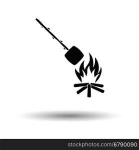 Camping fire with roasting marshmallow icon. White background with shadow design. Vector illustration.