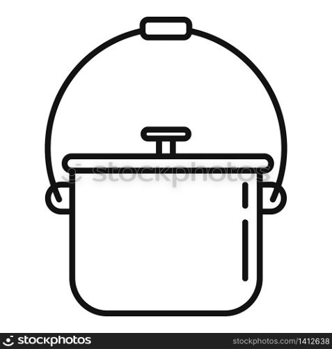 Camping food fire pot icon. Outline camping food fire pot vector icon for web design isolated on white background. Camping food fire pot icon, outline style