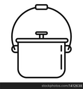 Camping food fire pot icon. Outline camping food fire pot vector icon for web design isolated on white background. Camping food fire pot icon, outline style