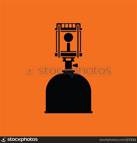 Camping gas burner lamp icon. Orange background with black. Vector illustration.