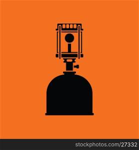 Camping gas burner lamp icon. Orange background with black. Vector illustration.