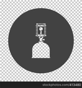 Camping gas burner lamp icon. Subtract stencil design on tranparency grid. Vector illustration.