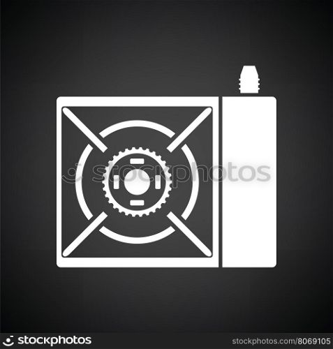 Camping gas burner stove icon. Black background with white. Vector illustration.