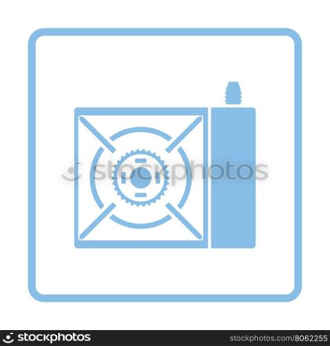 Camping gas burner stove icon. Blue frame design. Vector illustration.