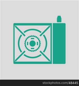 Camping gas burner stove icon. Gray background with green. Vector illustration.