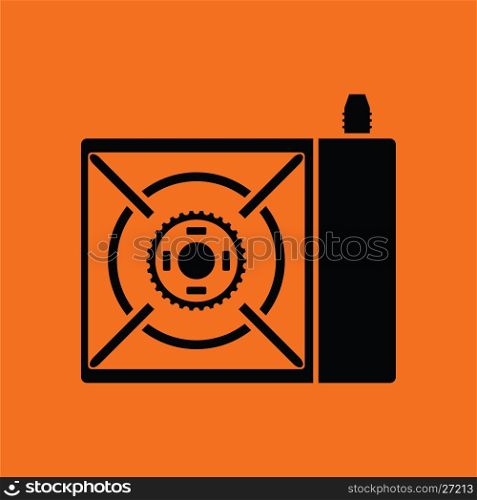 Camping gas burner stove icon. Orange background with black. Vector illustration.