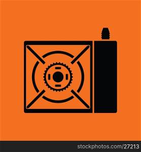 Camping gas burner stove icon. Orange background with black. Vector illustration.